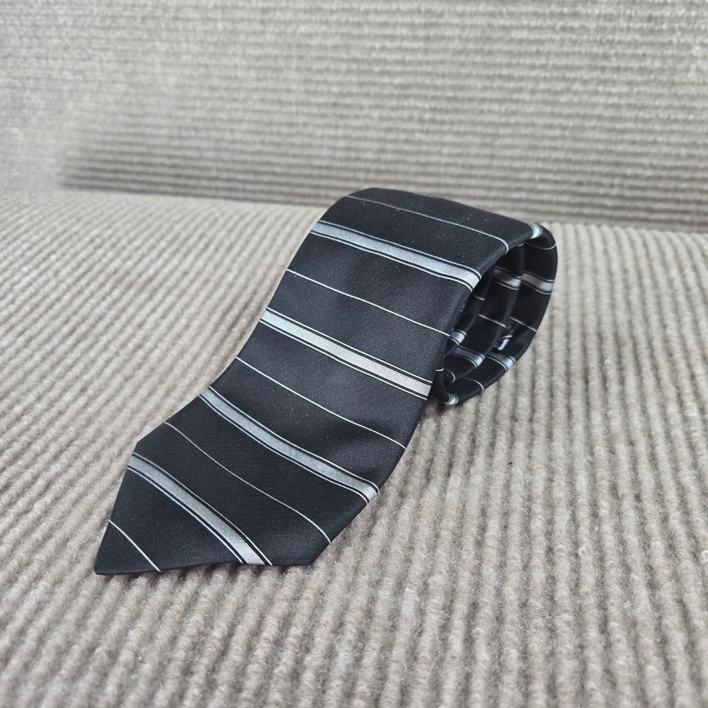 Murano Mens OS Black Silver Striped Silk Necktie